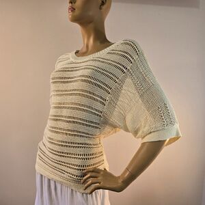 Cable And Gauge Women Boho Top Sz S/M Dolman Sleeve Crochet Open Knit Pullover